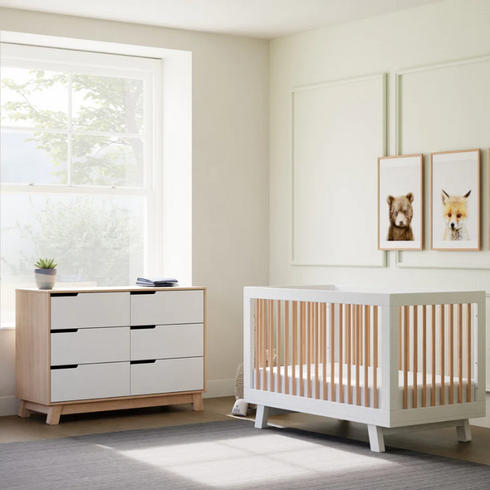 BABYLETTO Hudson 6 Drawer Double Dresser WASHED NATURAL WHITE