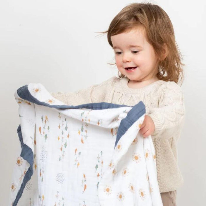 Reversible Muslin Blanket by Lulujo at $54.99! Shop now at Nestled by Snuggle Bugz for Nursery & Décor.