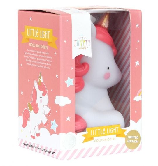 Little Light Unicorn Gold by A Little Lovely Company at $24.99! Shop now at Nestled by Snuggle Bugz for Nursery & Décor.