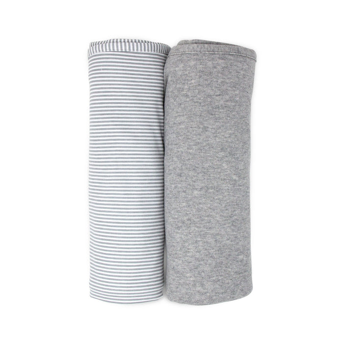 2 Pack Swaddle Blankets - Grey Marl + Grey Heathered Stripe by Lolli Living at $47.99! Shop now at Nestled by Snuggle Bugz for Nursery & Decor.