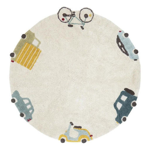 Eco-City Wheels Washable Round Area Rug by Lorena Canals at $194.99! Shop now at Nestled by Snuggle Bugz for Nursery & Décor.