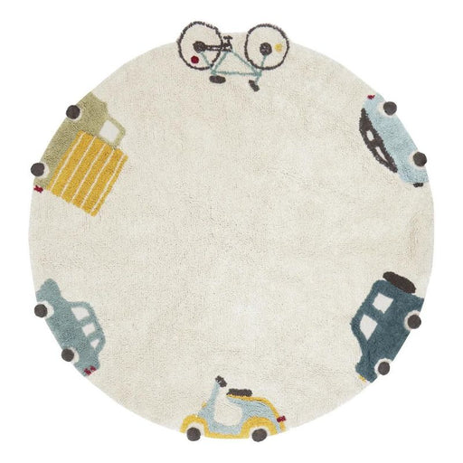 Eco-City Wheels Washable Round Area Rug by Lorena Canals at $194.99! Shop now at Nestled by Snuggle Bugz for Nursery & Décor.