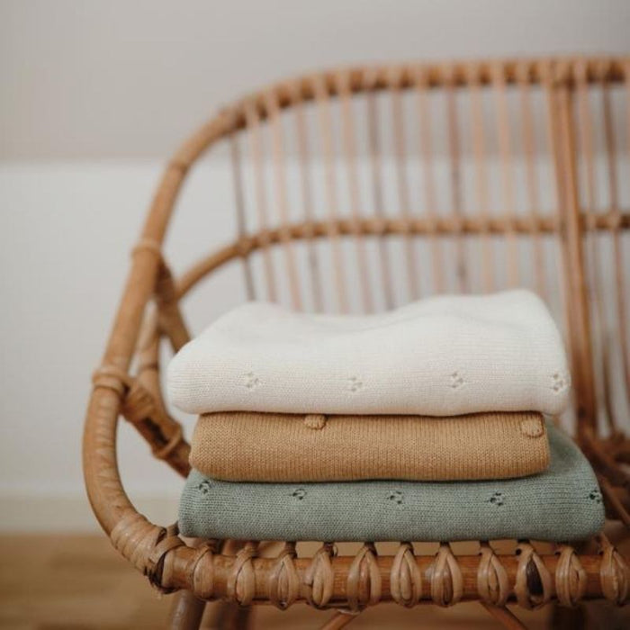 Knitted Pointelle Baby Blanket by Mushie at $60.99! Shop now at Nestled by Snuggle Bugz for Nursery & Décor.