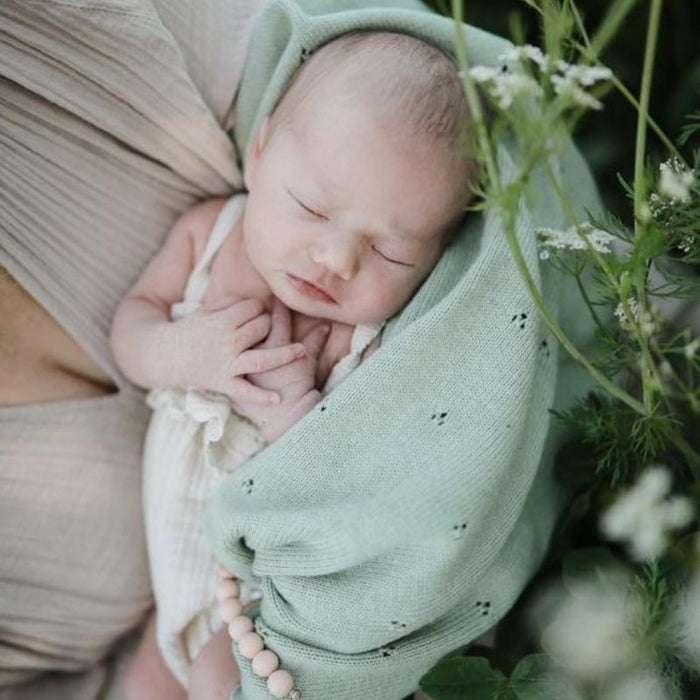 Knitted Pointelle Baby Blanket by Mushie at $60.99! Shop now at Nestled by Snuggle Bugz for Nursery & Décor.