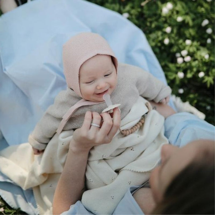 Knitted Pointelle Baby Blanket by Mushie at $60.99! Shop now at Nestled by Snuggle Bugz for Nursery & Décor.