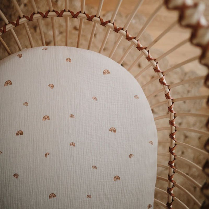 Mini Muslin Crib Sheet by Mushie at $23.99! Shop now at Nestled by Snuggle Bugz for Nursery & Décor.
