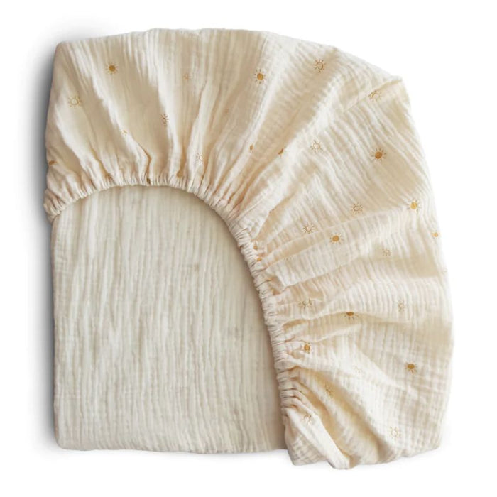 Mini Muslin Crib Sheet by Mushie at $23.99! Shop now at Nestled by Snuggle Bugz for Nursery & Décor.