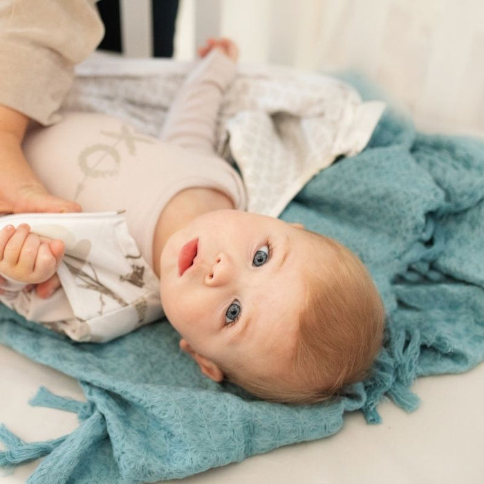 Waffle Muslin Blanket by Perlimpinpin at $49.99! Shop now at Nestled by Snuggle Bugz for Nursery & Décor.