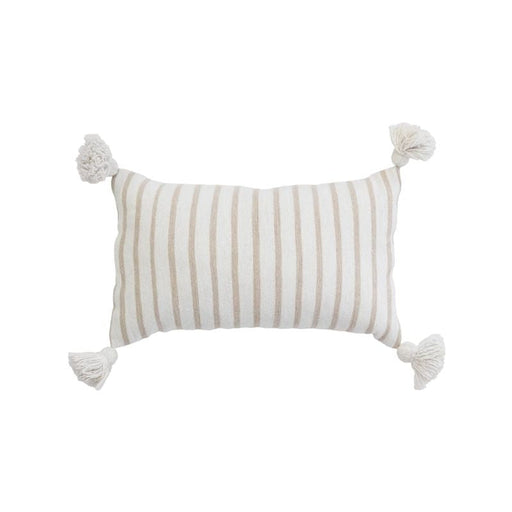Beige Striped Moroccan Pillow by Pokoloko at $84.99! Shop now at Nestled by Snuggle Bugz for Nursery & Décor.