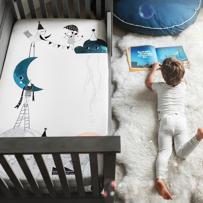 Crib Sheet - Moon's Birthday (Satin) by Rookie Humans at $41.99! Shop now at Nestled by Snuggle Bugz for Nursery & Décor.